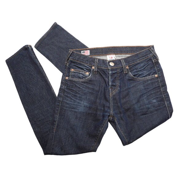 True Religion Rocco Mens Jeans Straight Slim Leg Button Fly Dark Blue Denim 28 - Picture 2 of 12